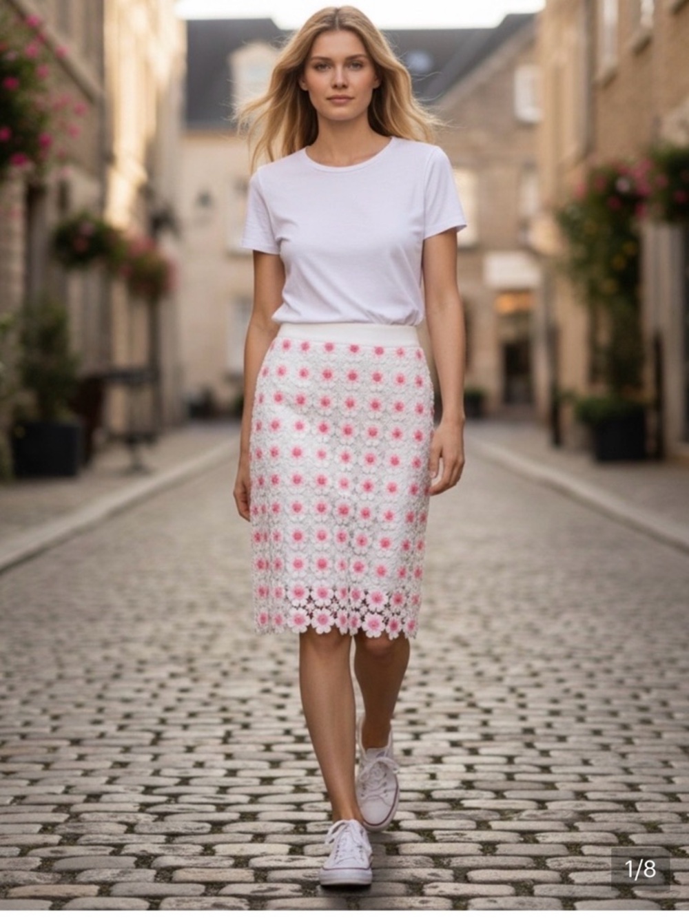 J. Crew White and Pink Floral Skirt
